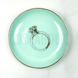 Jewelry Trinket Tray Decorated Ring Print Gold Mint Decor